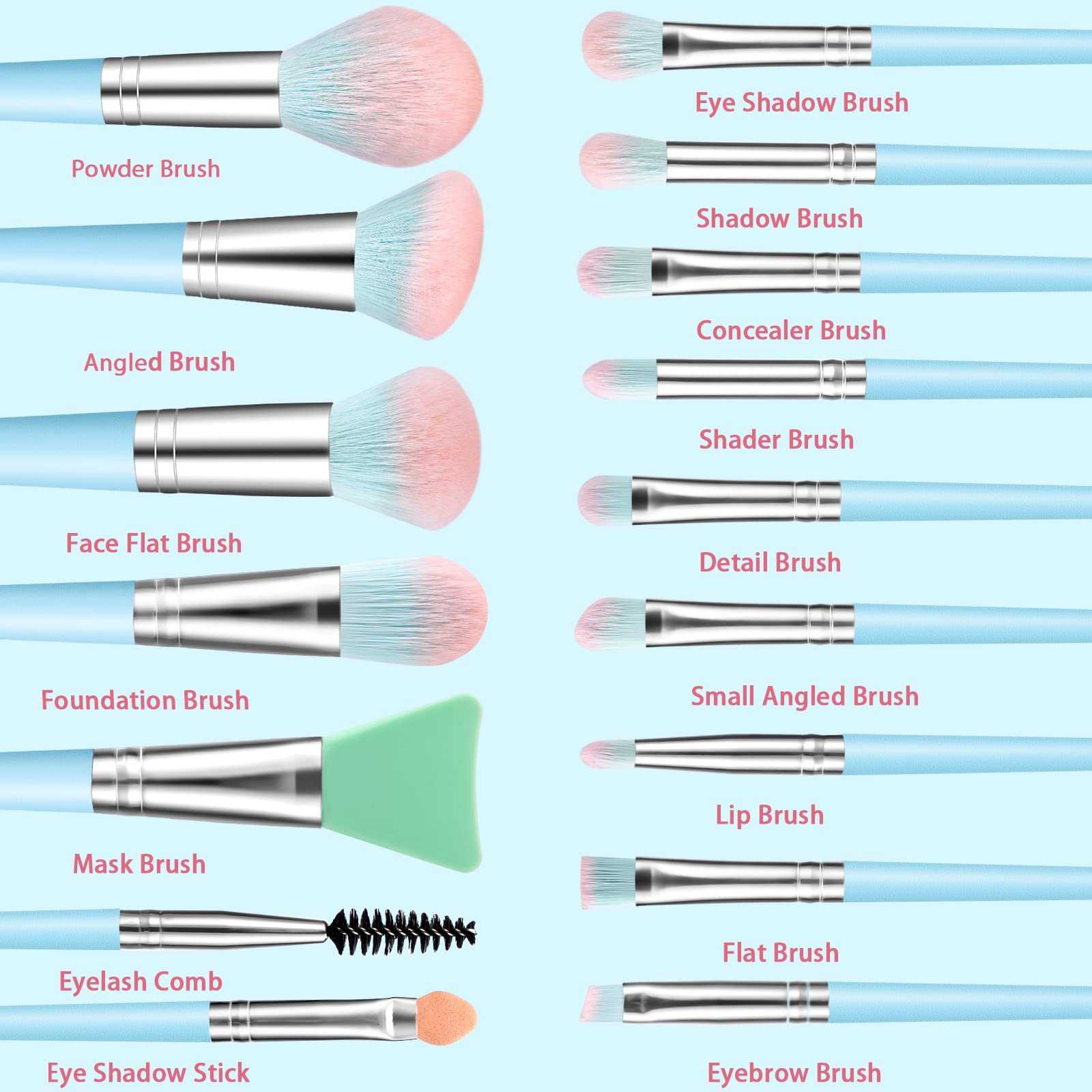 DUAIU 16pcs Professional Makeup Brush Set with Premium Synthetic Brushes & Sponges – Blue