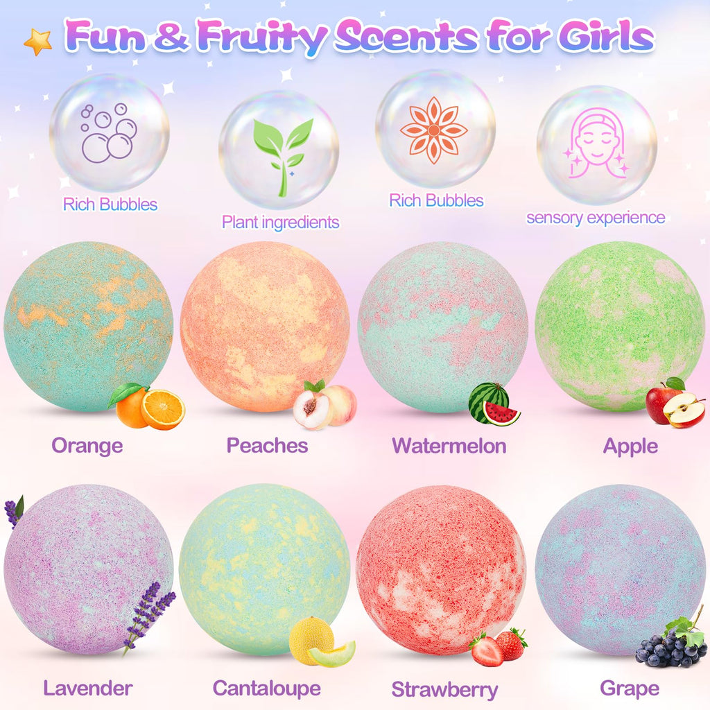 Duchong Unicorn Bath Bombs for Kids – 8-Pack with Surprise Toy Inside, Natural Fizzy Bath Kit for Girls 3–8
