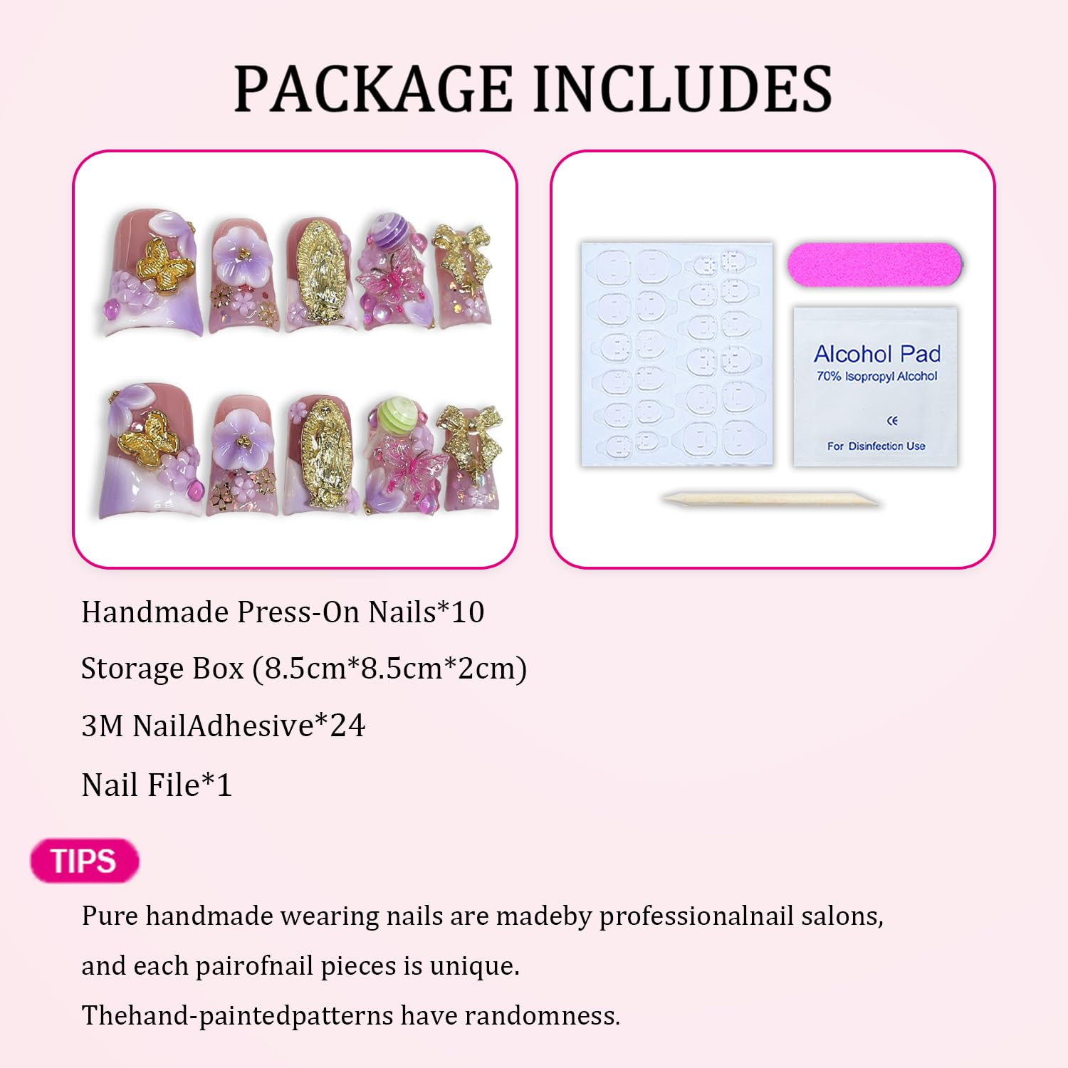 Duck Handmade Press-On Nails Purple-White Gradient | 3D Flower, Lollipop & Bow Design (10pcs)