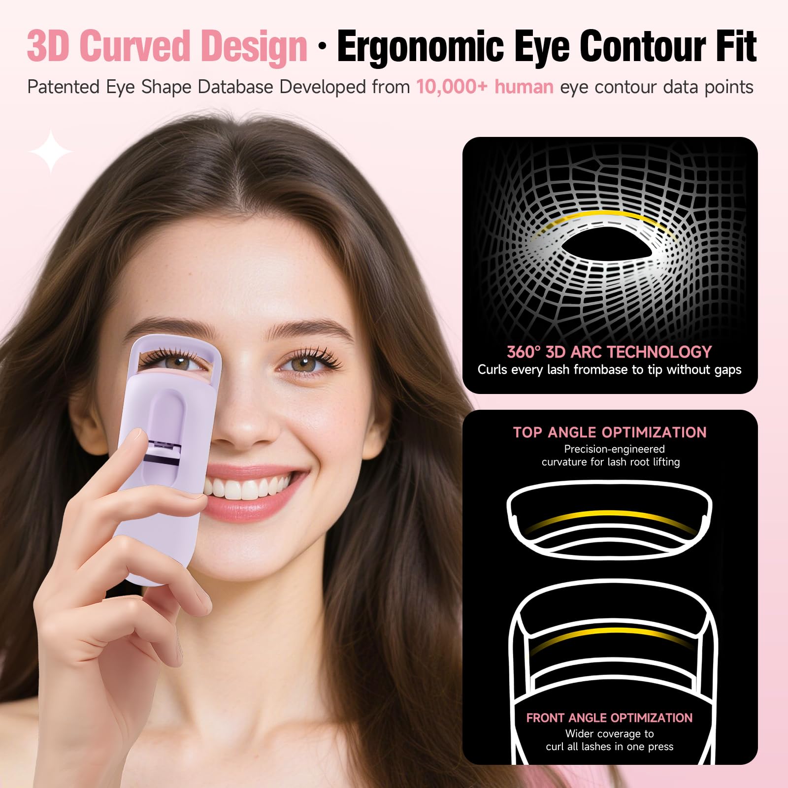 DUDUDU Heated Eyelash Curler – Travel-Size, 2-Temp, Type-C Recharge, 10s Heat, 24H Lift
