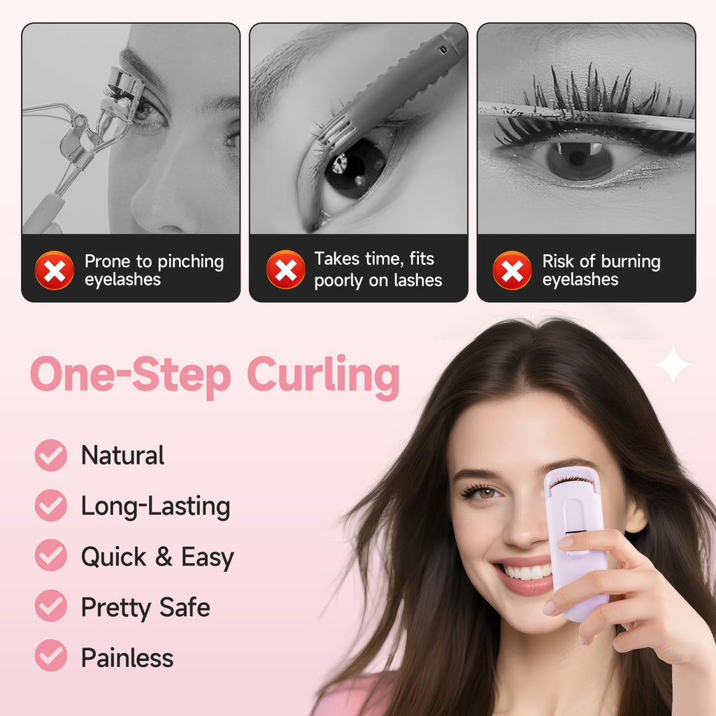 DUDUDU Heated Eyelash Curler – Travel-Size, 2-Temp, Type-C Recharge, 10s Heat, 24H Lift