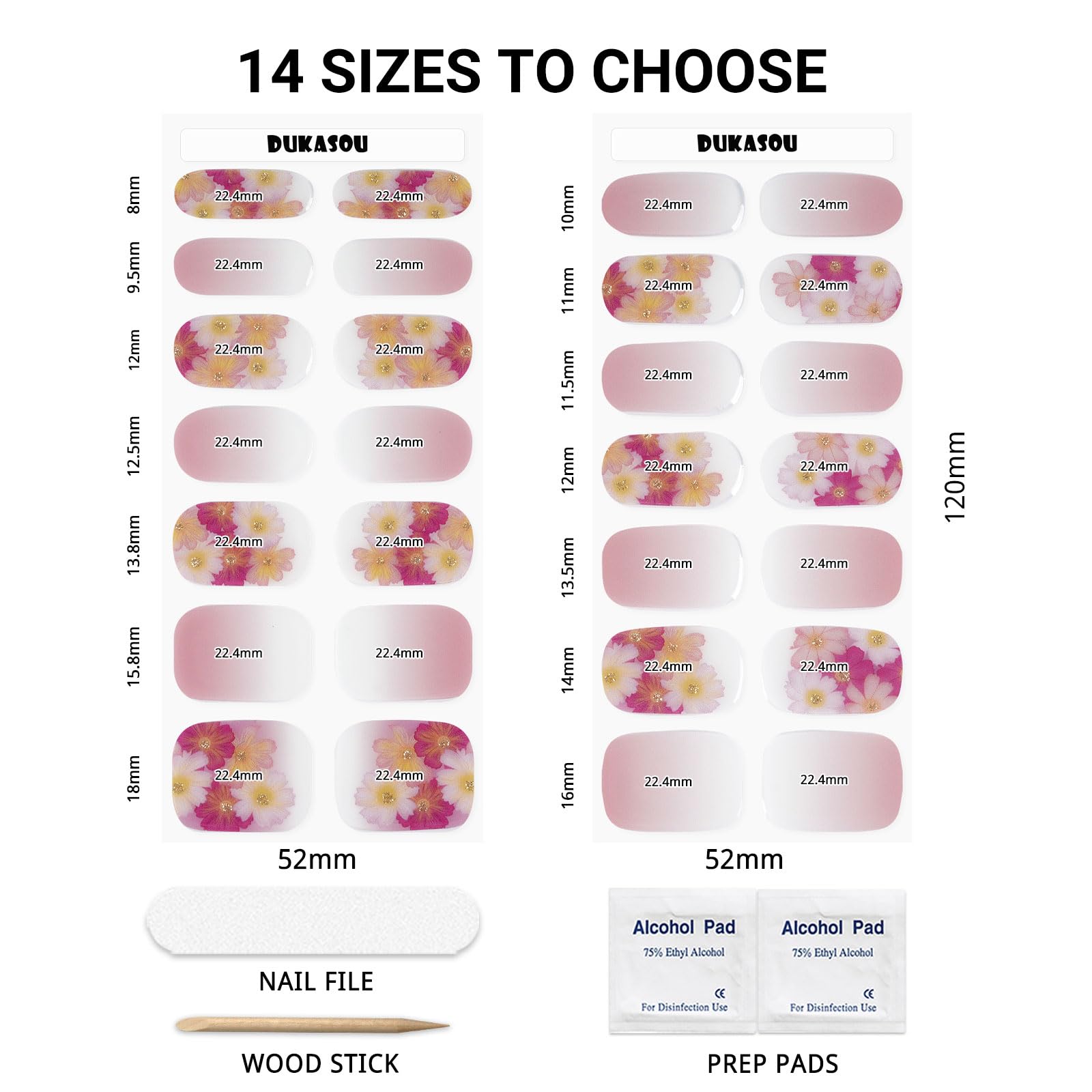 DUKASOU Semi Cured Gel Nail Strips – Spring Blossoms (28 Pcs) | DIY Nails, Salon-Quality UV Stickers