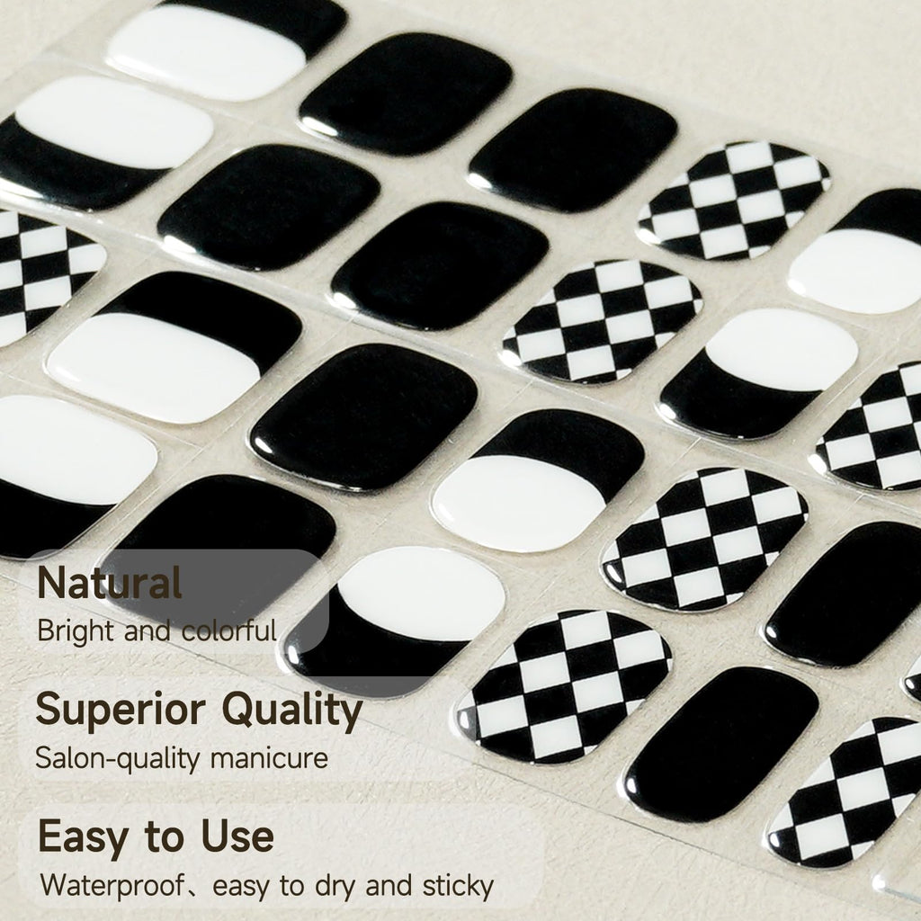 DUKASOU Checkerboard Gel Nail Strips – 28 Pcs, Salon-Quality at-Home Manicure