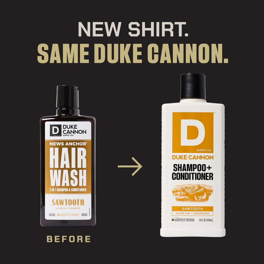 Duke Cannon Supply Co. 2-in-1 Hair Wash 3-Pack — Tea Tree, Sawtooth & Midnight Swim (14 oz each)