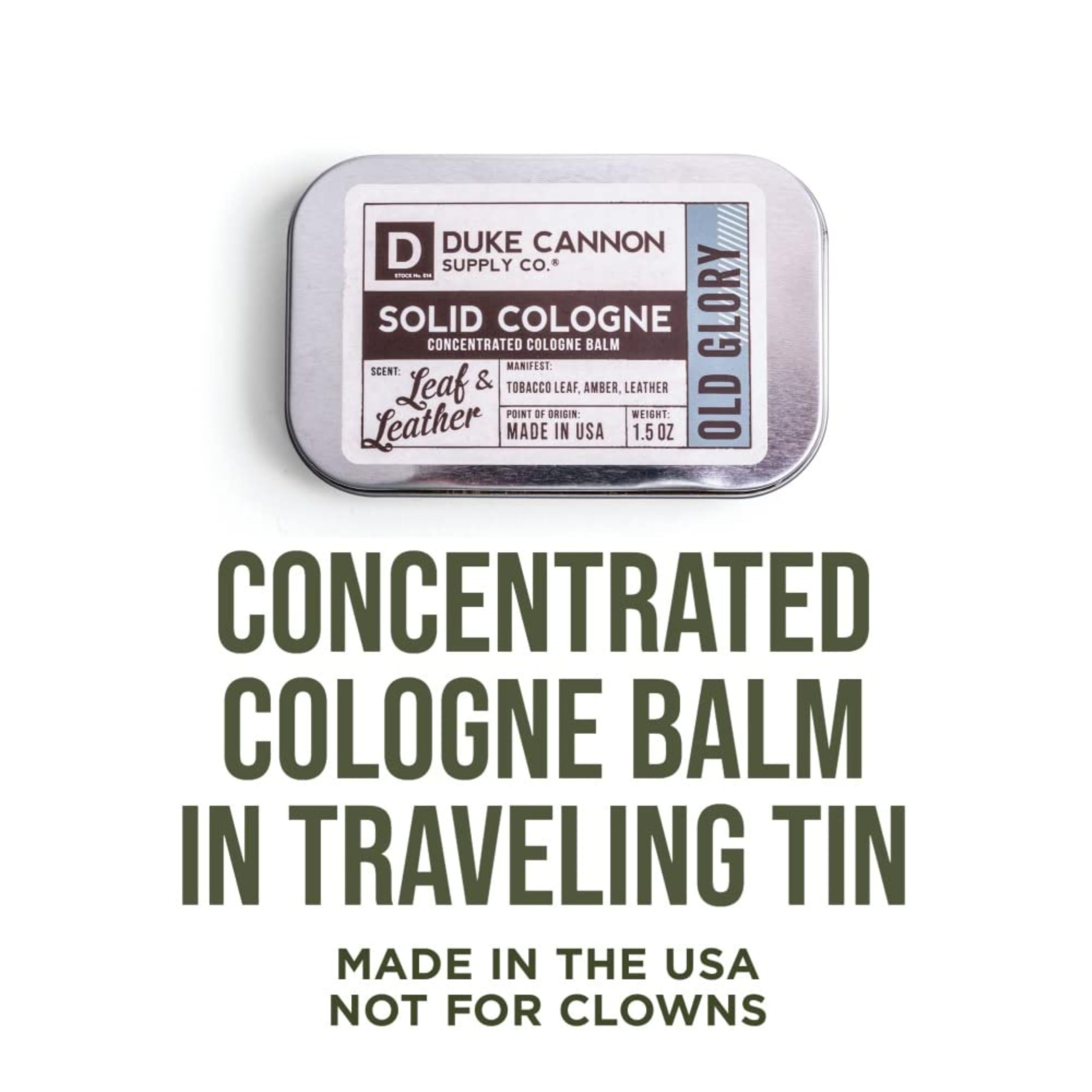 Old Glory Solid Cologne by Duke Cannon – Tobacco, Amber & Leather, 1.5 oz Travel Tin