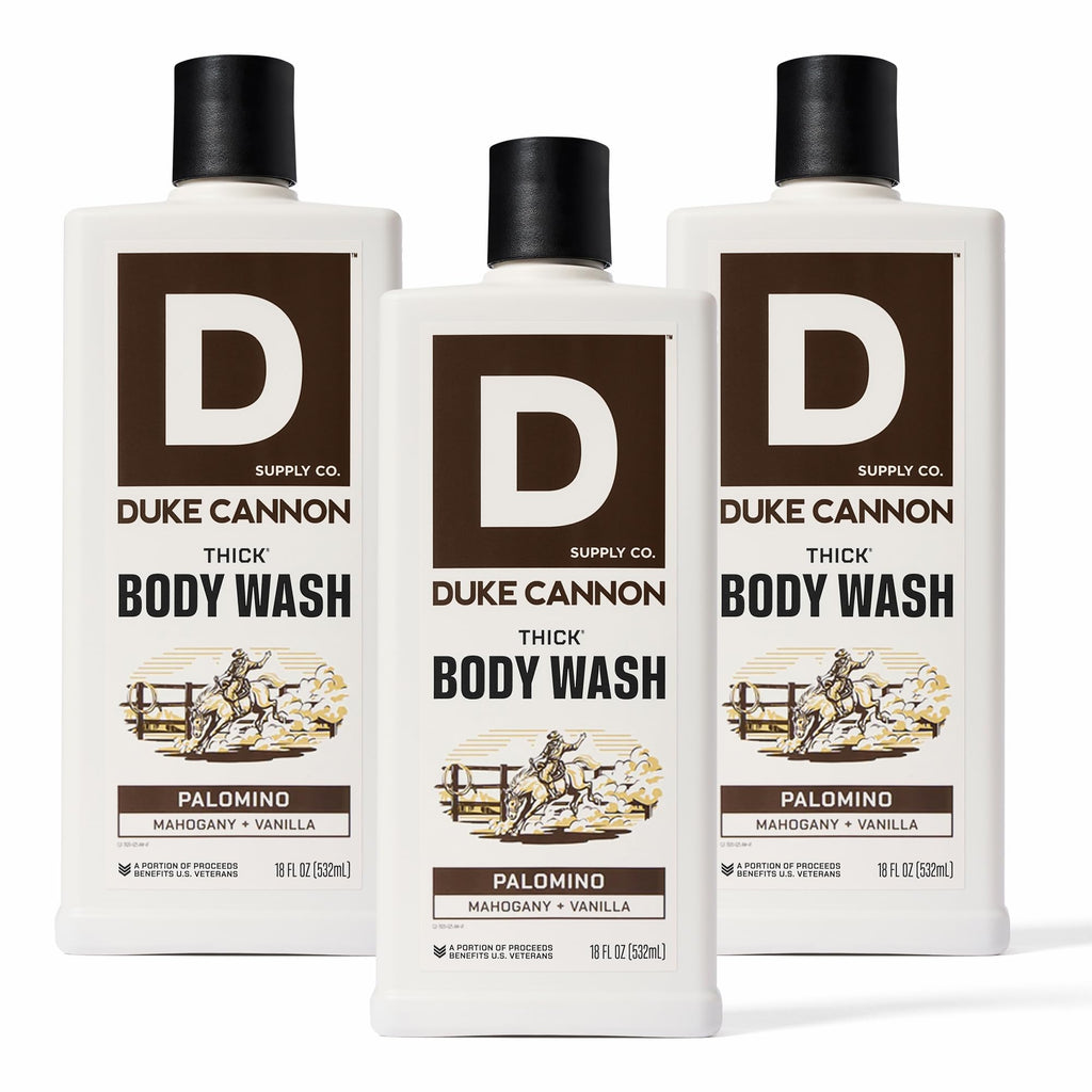 Duke Cannon Palomino Thick Body Wash – 3x Thicker, 18 oz 3-Pack for Men
