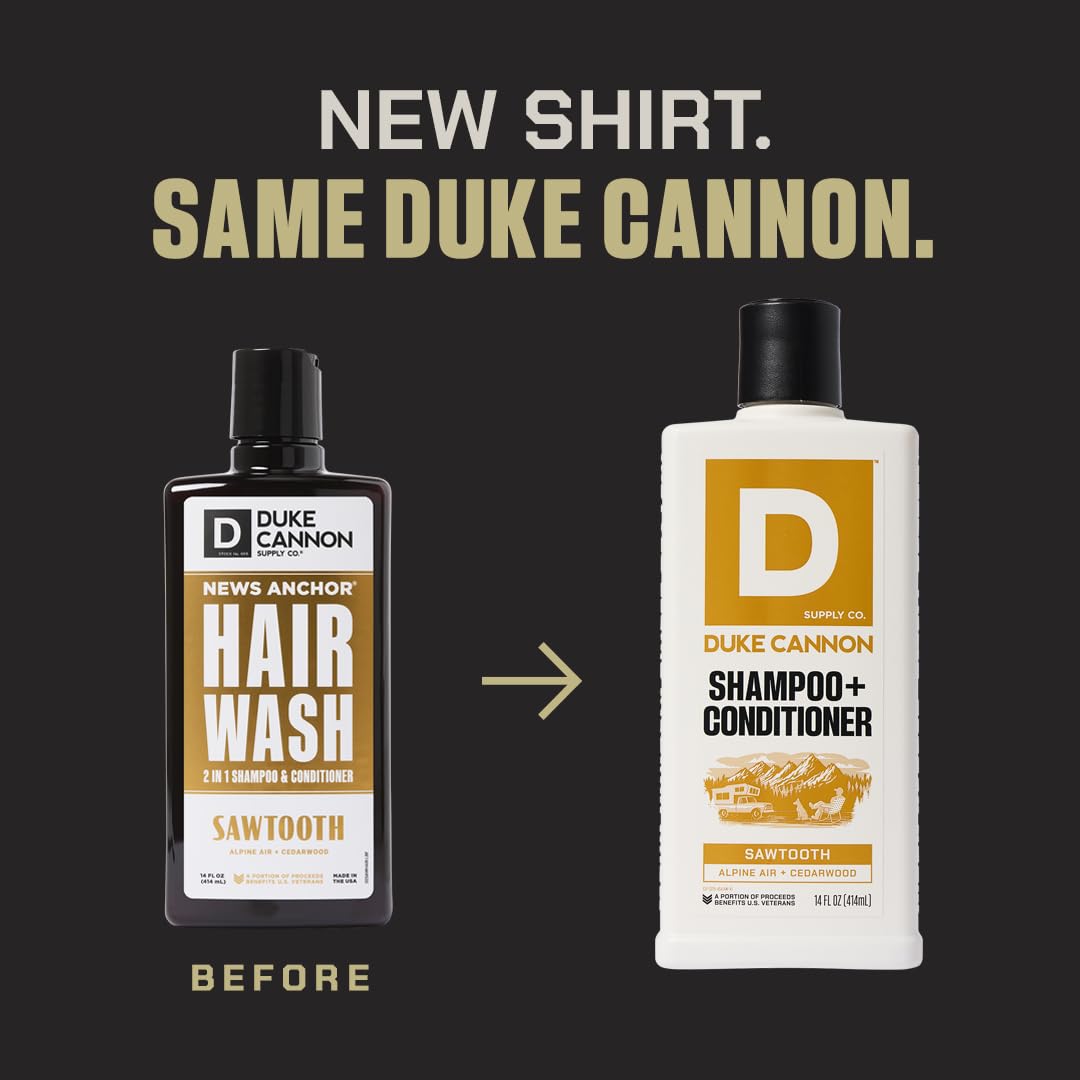 Duke Cannon Sawtooth 2-in-1 Hair Wash – Gentle Cleansing Shampoo & Conditioner for Men, 14 oz, 2-Pack