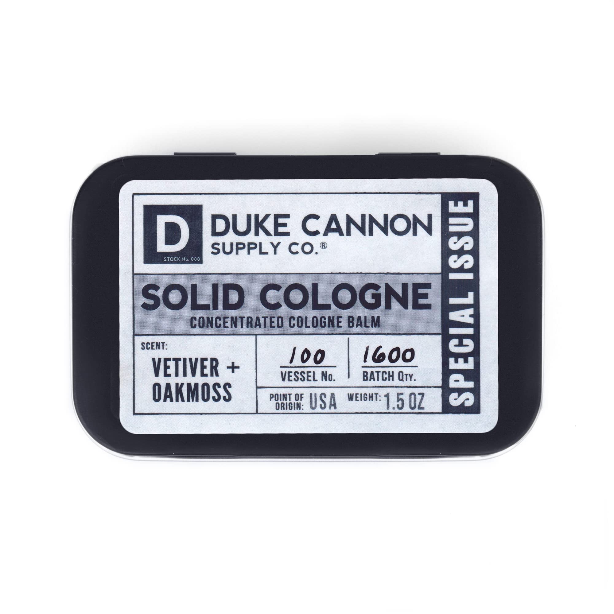 Duke Cannon Solid Cologne for Men – Vetiver & Oakmoss (Fresh Air, Sandalwood) 1.5 oz Tin, Travel-Ready Balm