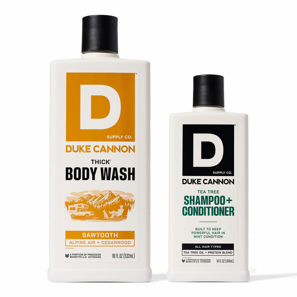 Duke Cannon 2-in-1 Tea Tree Hair Wash & Sawtooth Body Wash Bundle – Masculine Scent