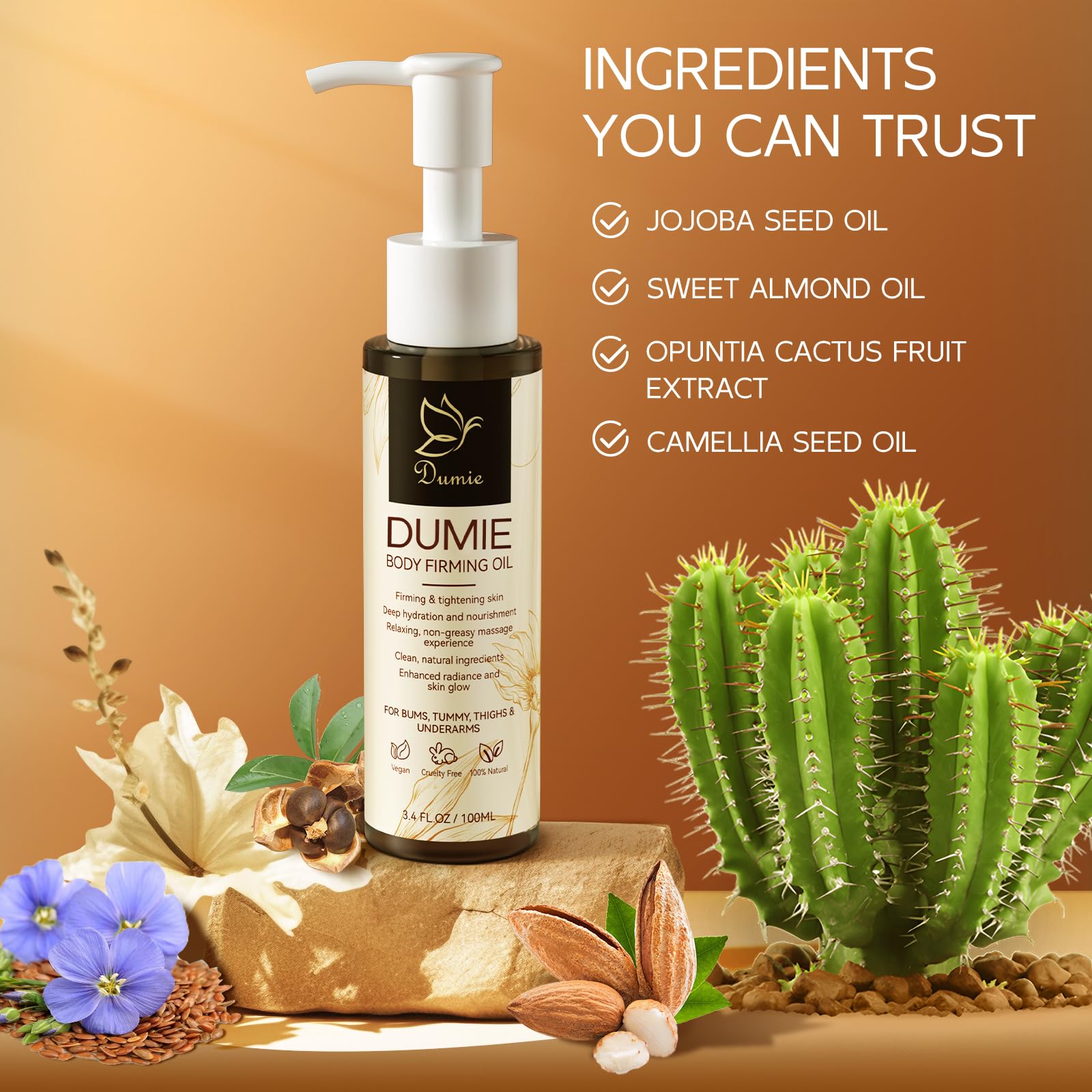 Dumie Body Firming Oil – Hydrate, Tighten & Nourish Dry Skin (3.38 fl oz)