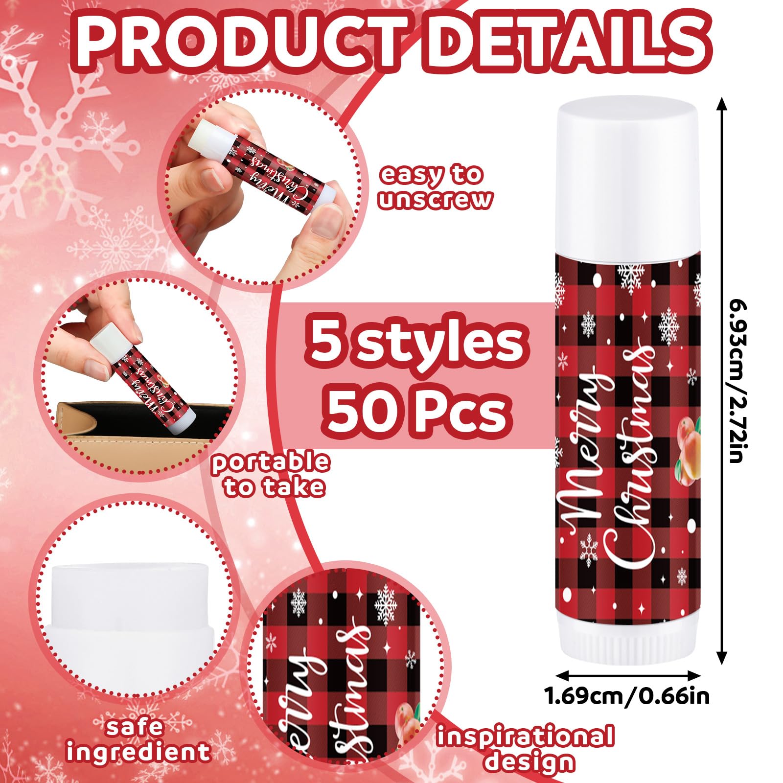 Dunzy 50 Pcs Christmas Lip Balm Bulk – Stocking Stuffers & Holiday Gifts