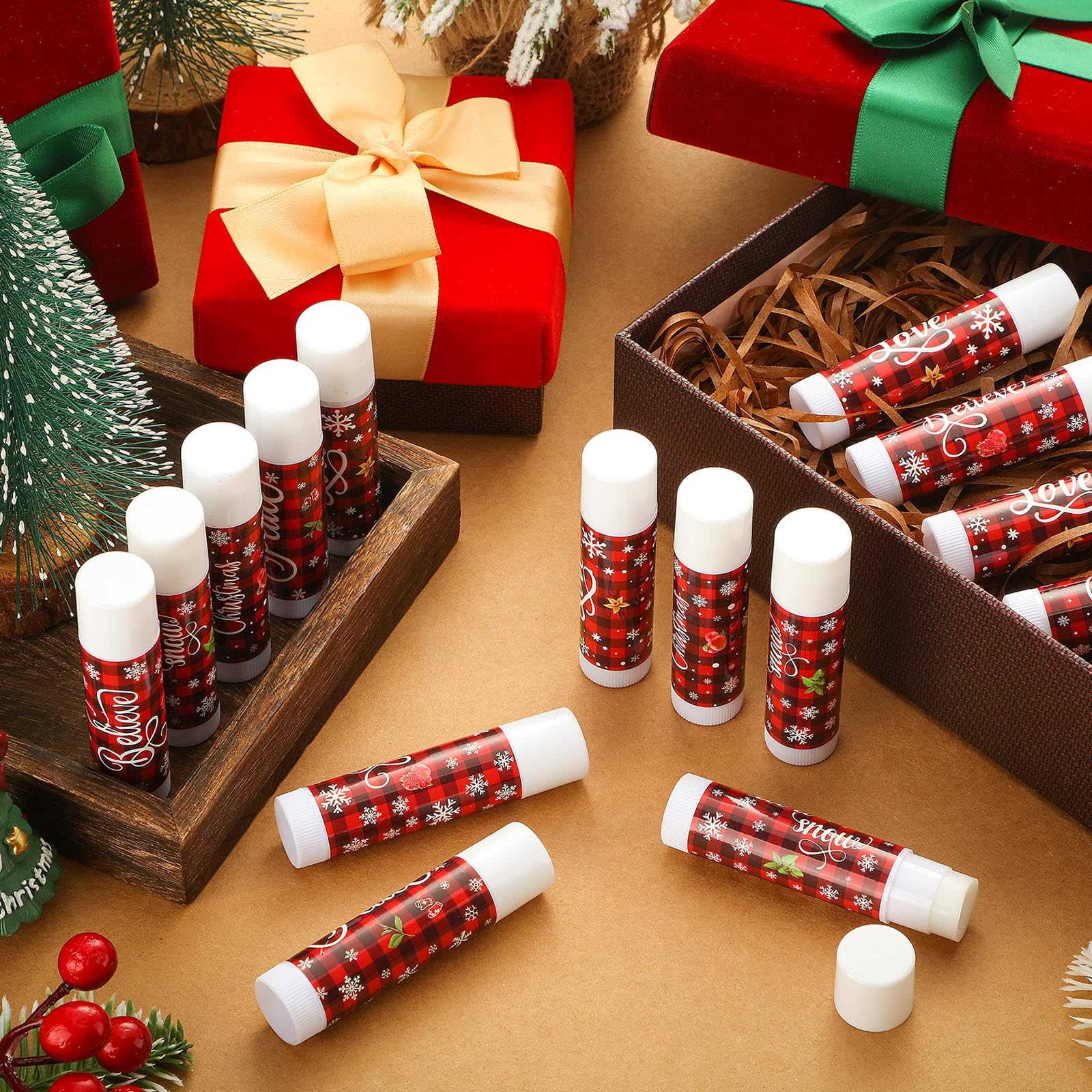 Dunzy 50 Pcs Christmas Lip Balm Bulk – Stocking Stuffers & Holiday Gifts