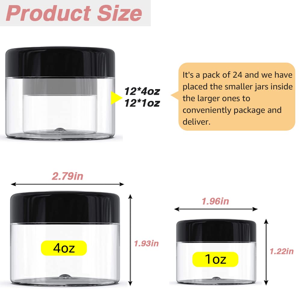 DupakSYS 4 oz & 1 oz Jars with Lids Set of 24 – Leak-Proof Cosmetic Containers