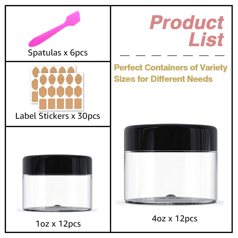 DupakSYS 4 oz & 1 oz Jars with Lids Set of 24 – Leak-Proof Cosmetic Containers