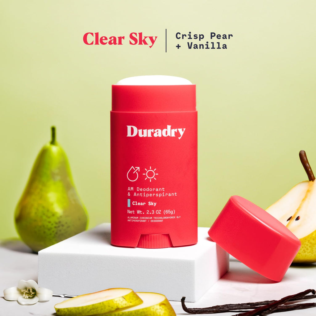 Duradry Clinical-Strength Antiperspirant for Women and Men – Clear Sky (Crisp Pear + Vanilla) – 3-Pack