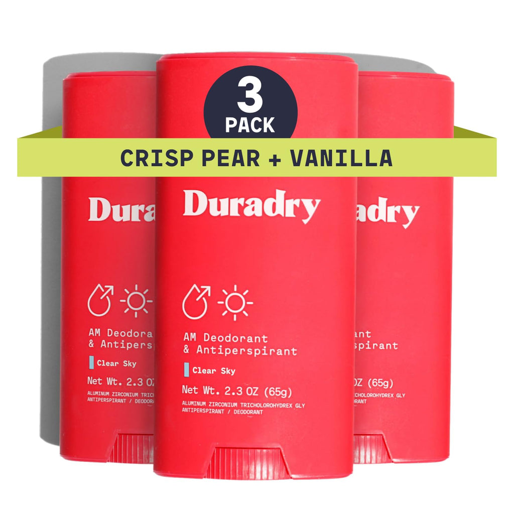 Duradry Clinical-Strength Antiperspirant for Women and Men – Clear Sky (Crisp Pear + Vanilla) – 3-Pack