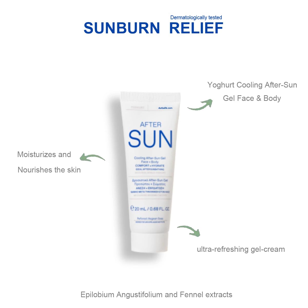 DurbaLife Sunburn Relief Bundle: Aloe First 16.9 oz + Cooling After Sun Gel (20 ml)