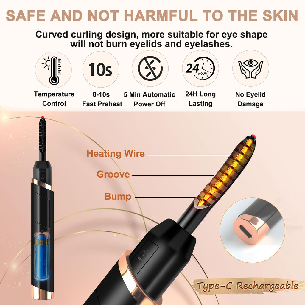 Dust2Oasis Heated Eyelash Curler – 2025 New Model, USB-C Rechargeable, 3 Temperature Settings, 24-Hour Curl