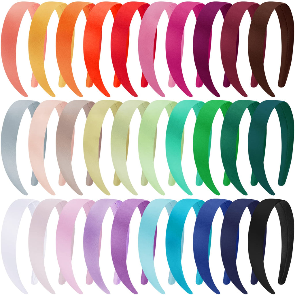 Duufin 30-Piece Satin Headbands | 1-Inch Colorful DIY Hair Accessories for Girls & Women