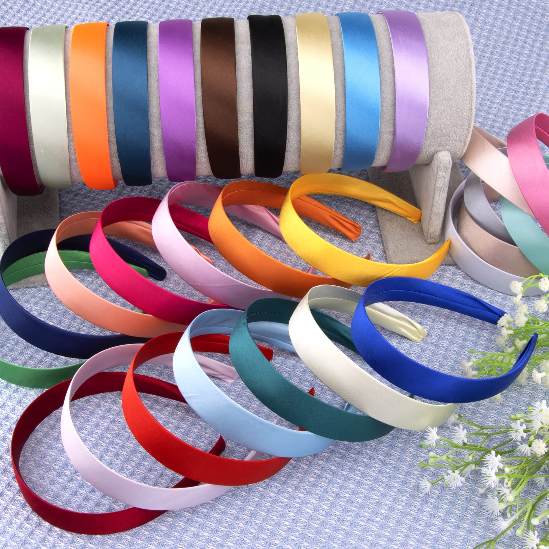 Duufin 30-Piece Satin Headbands | 1-Inch Colorful DIY Hair Accessories for Girls & Women