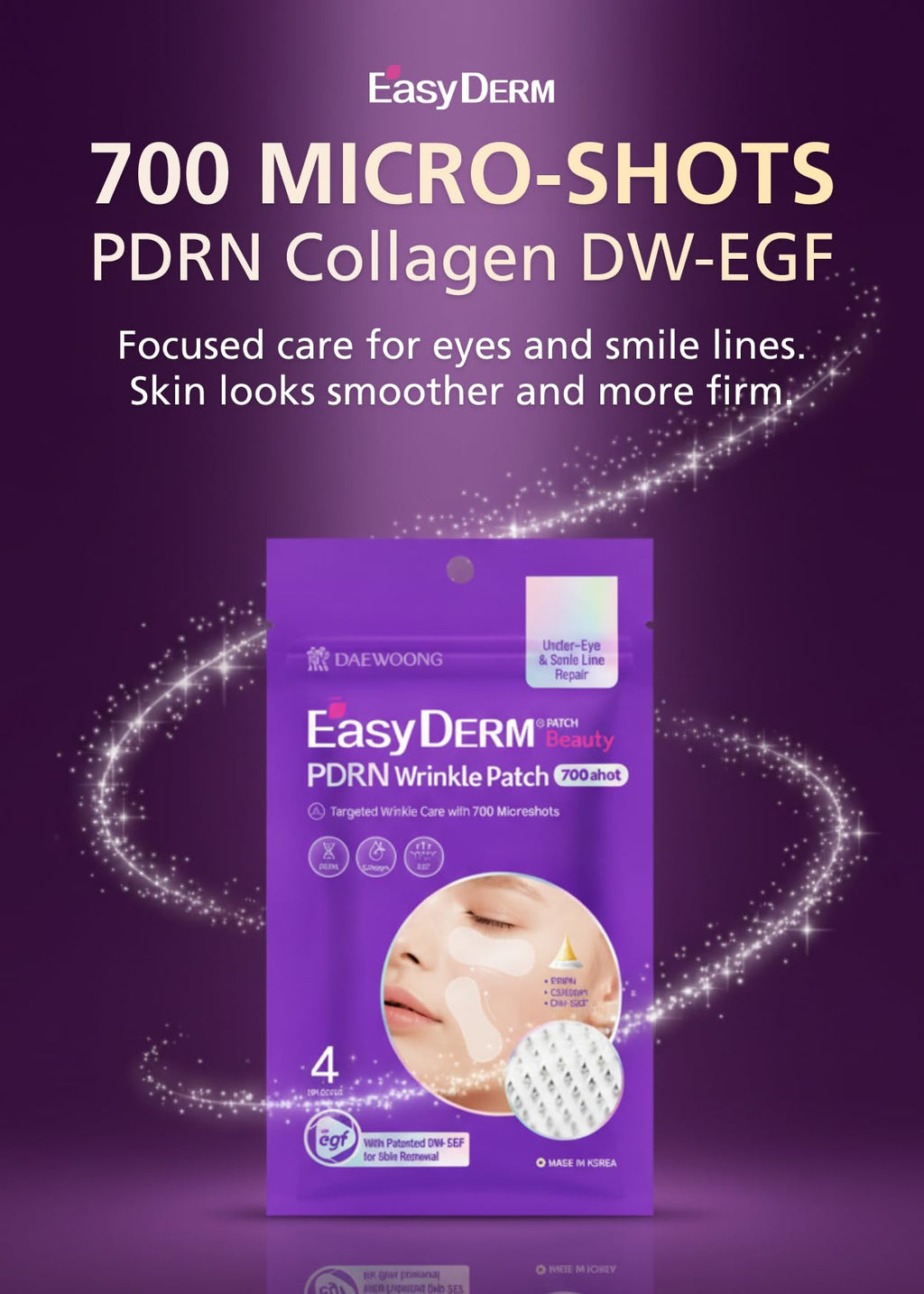 DWEasyDerm Easyderm PDRN Anti-Wrinkle Patch – Under Eye & Smile Lines, 8 Patches, Collagen & EGF