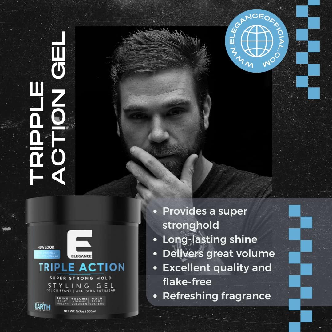 E Elegance Earth Fragrance Triple Action Hair Gel – Strong Hold, Extreme Volume, Long-Lasting Shine | All Hair Types, 33.8 oz
