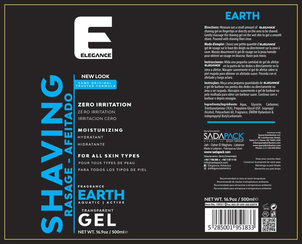 E Elegance Transparent Shaving Gel – Aquatic & Earth Fragrances, 16.9 oz