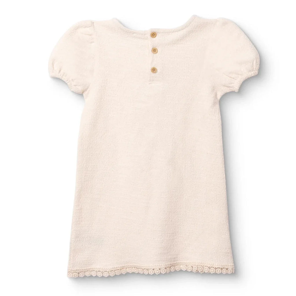 HelloBaby Short Sleeve Jacquard Woven Baby Dress (6-9 Months to 4-5 Years) - Ecru