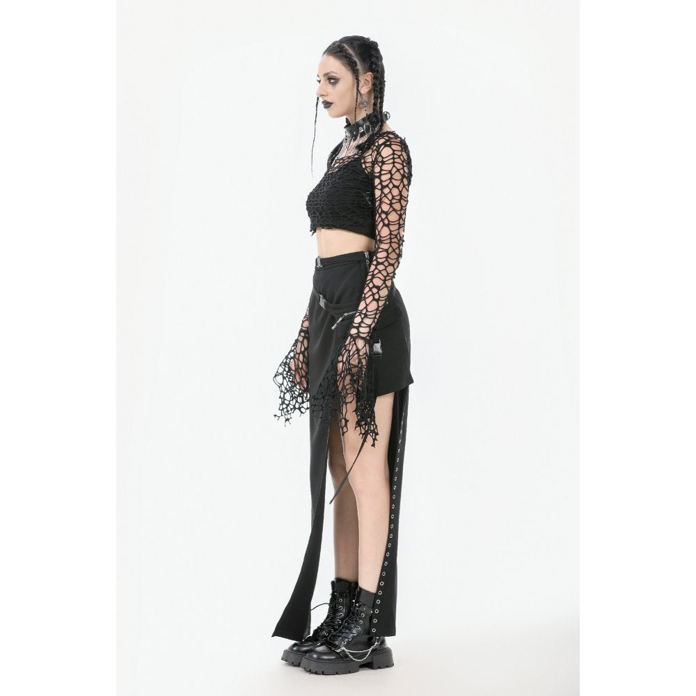 Dark in Love Morana Mesh Crochet Knit Bell Sleeve Crop Top