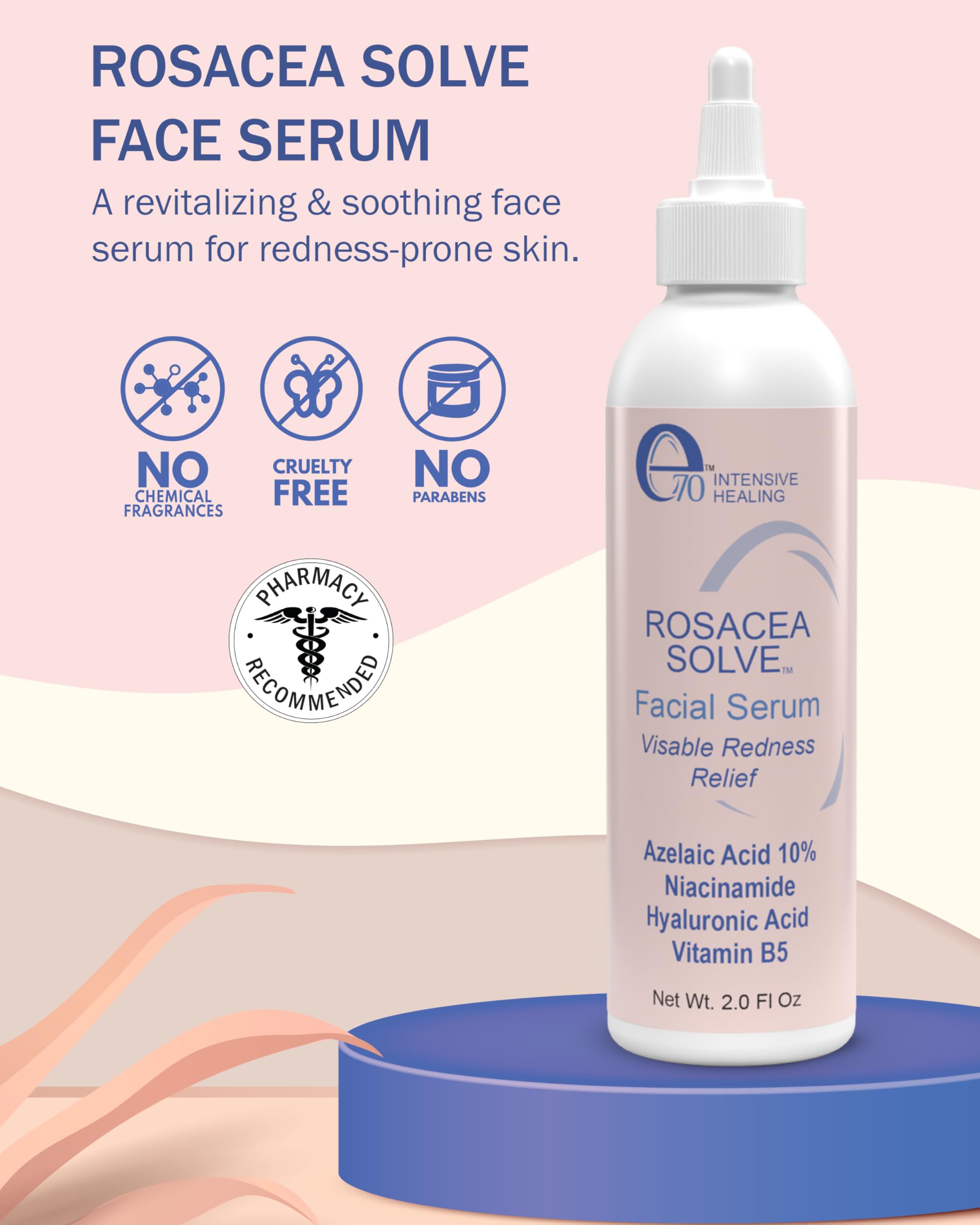 e70 Rosacea Treatment Serum – 10% Azelaic Acid, Niacinamide & HA | Made in USA