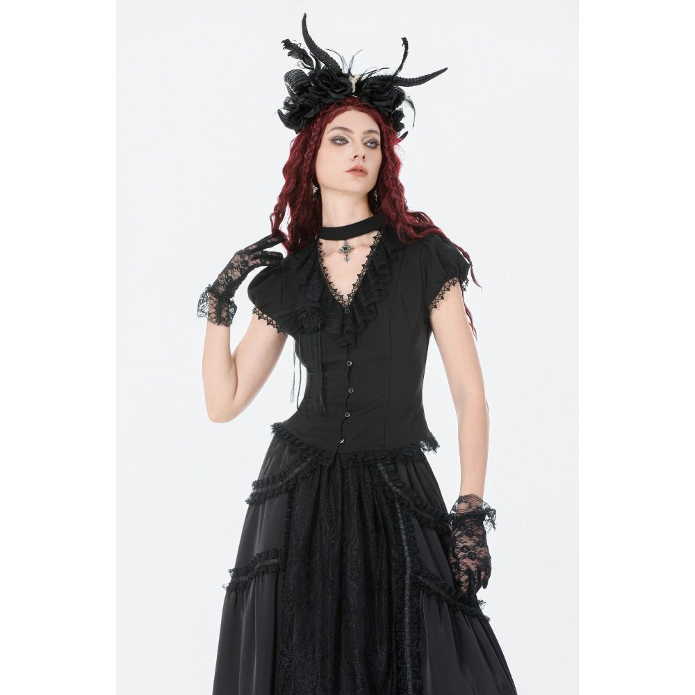 Dark in Love Courtly Cross Gem Gothic Blouse