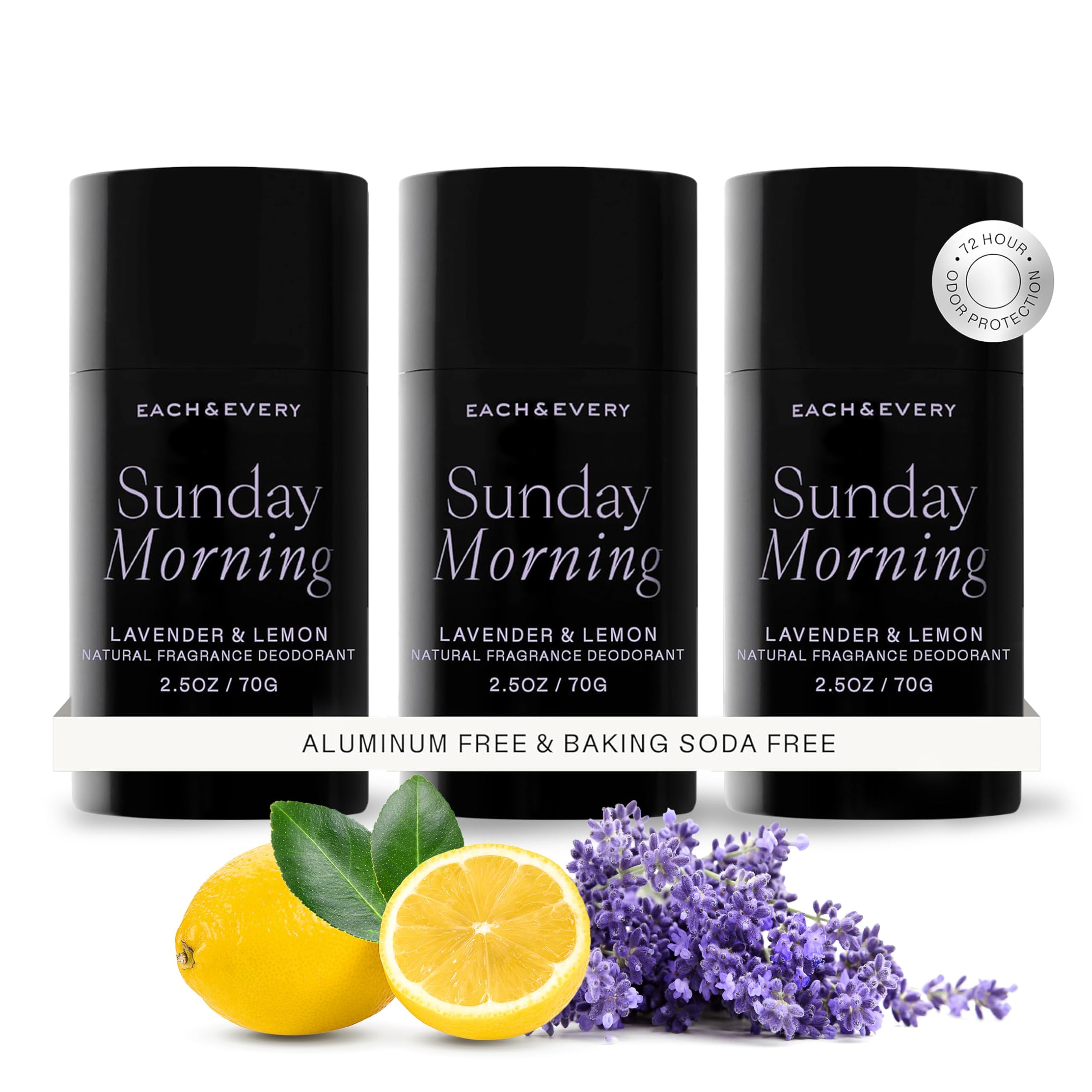 Each & Every Aluminum-Free Deodorant – Lavender & Lemon, 2.5oz, 3-Pack (EWG Verified)