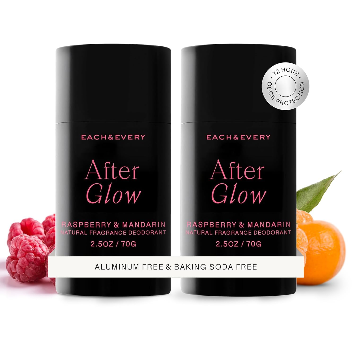 Each & Every Aluminum Free Deodorant for Women & Men, Raspberry & Mandarin – Vegan, EWG Verified, Baking Soda-Free, 2.5oz, 2 Pack