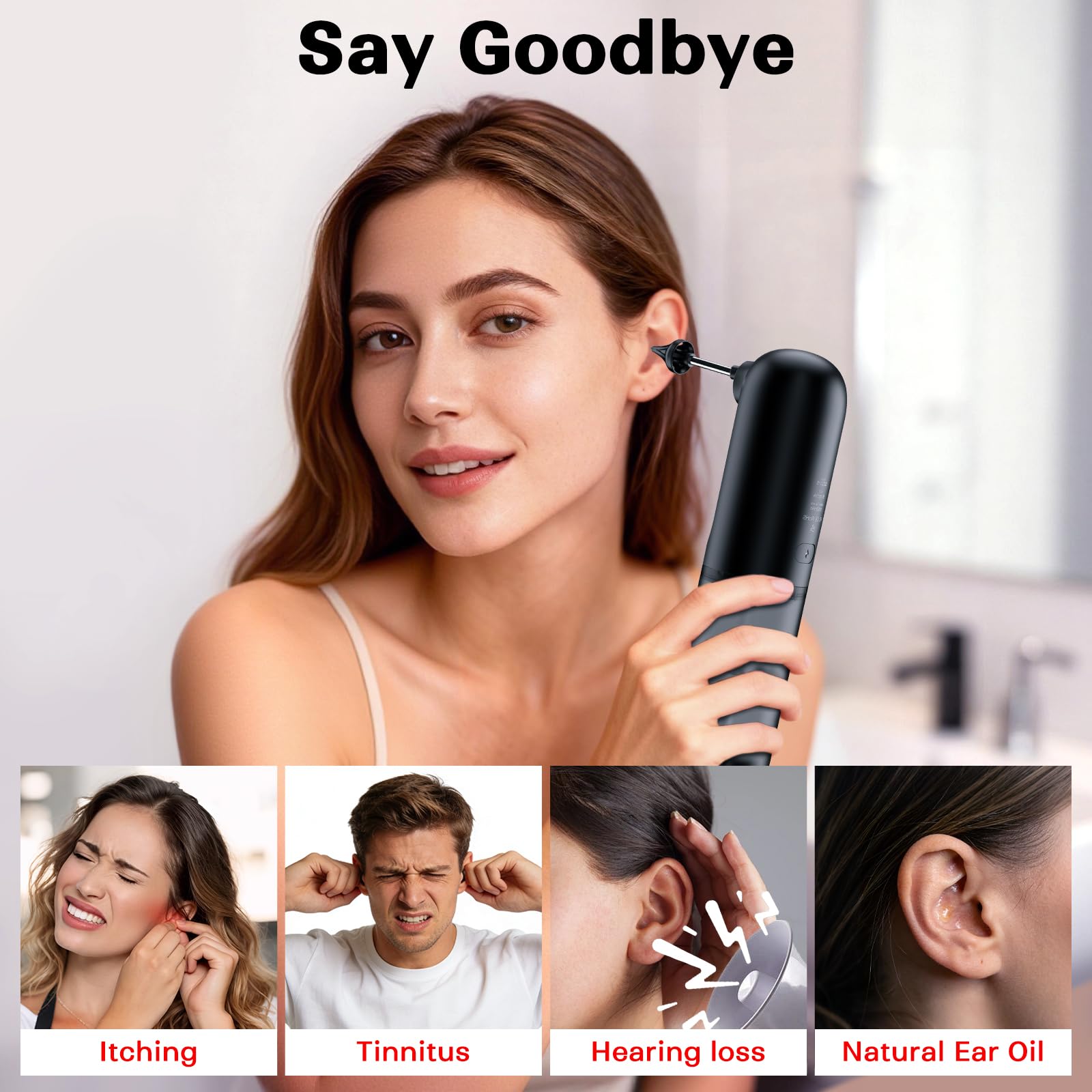 Ear Wax Removal System – 4 Pressure Settings, IPX7 Waterproof, USB Rechargeable, 6 Nozzles