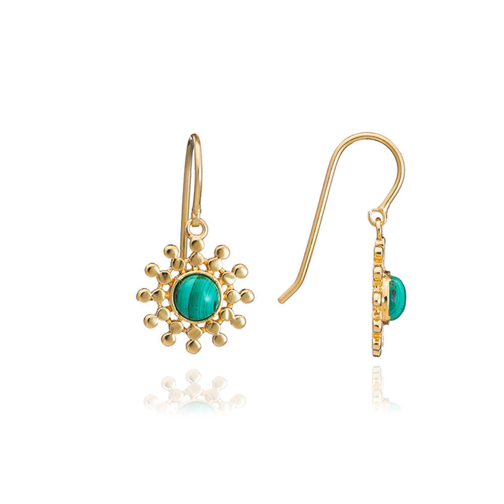 Etrusca Gold Sun Drop Earrings: Malachite