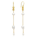 Eva Long Drop Pearl & Barbed Wire Earrings