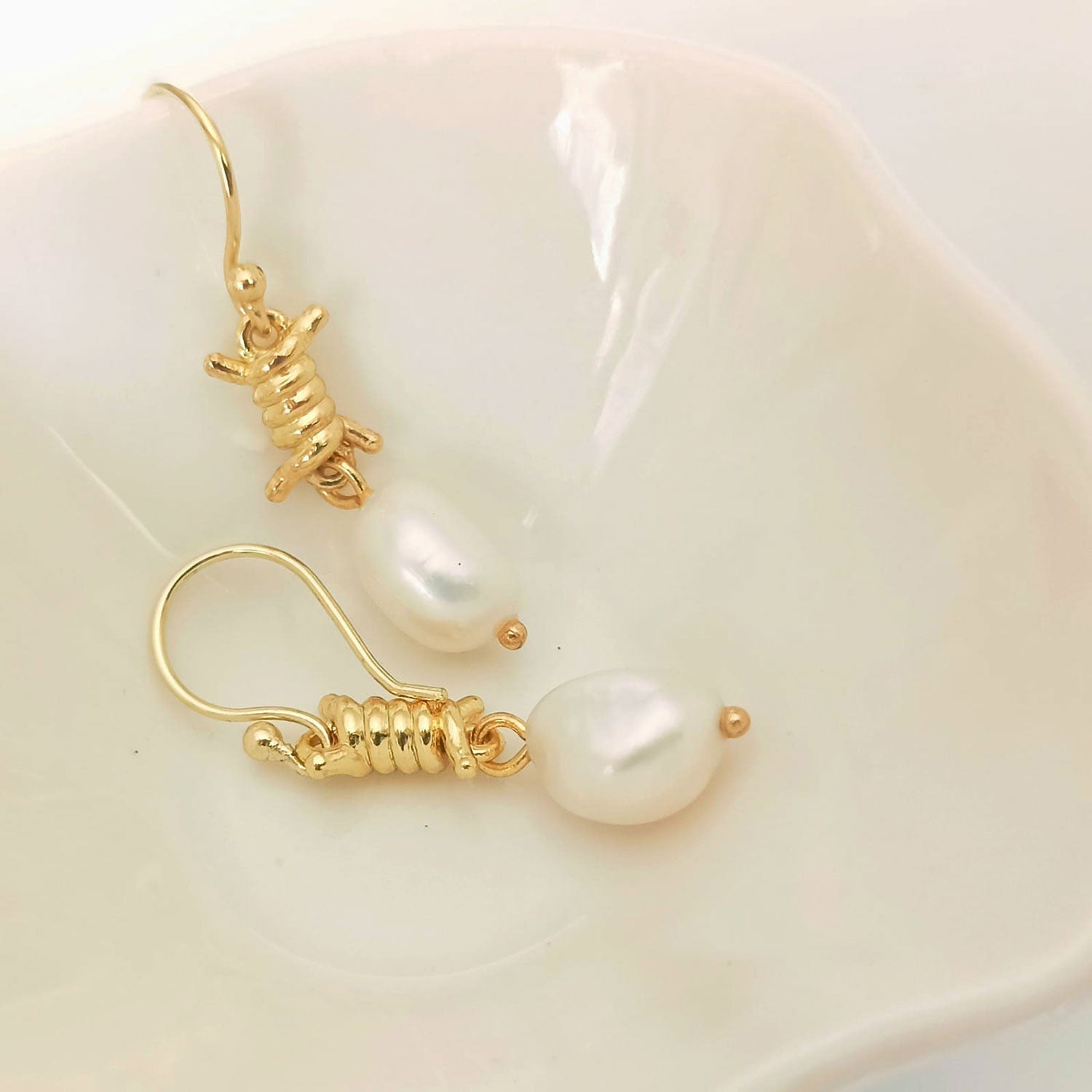 Jette Barbed Wire and Pearl Drop Earrings