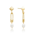 Kati Safety Pin Stud & Drop Pearl Earrings