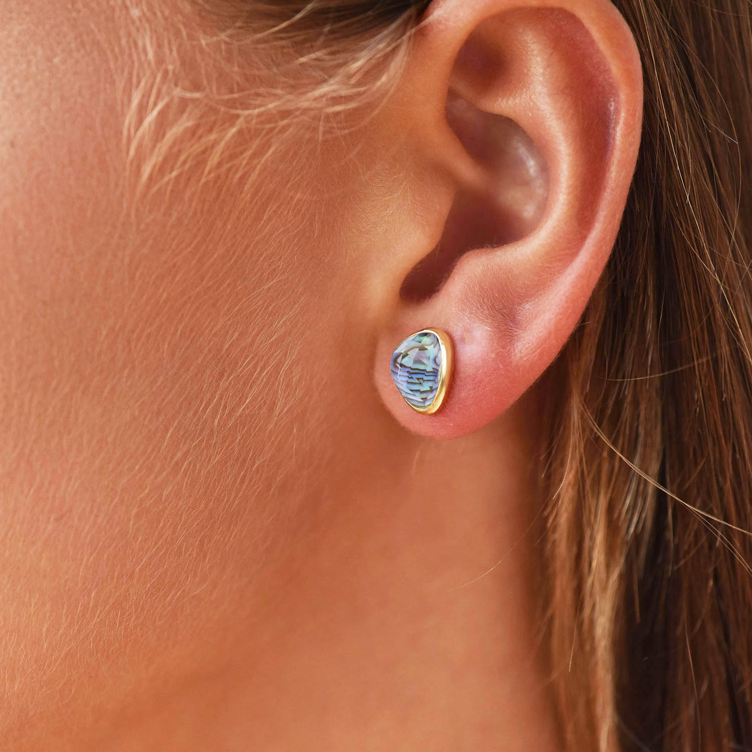 Odyssey Doublet Gold Stud Earrings: Abalone with Crystal