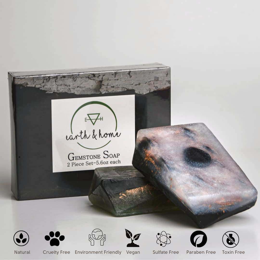 Earth & Home Rock Soap Gift Set – Jade & Black Obsidian Gemstone Soaps (2) with Natural Ingredients