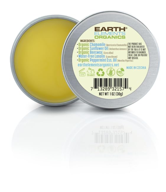 Earth Elements Organics Peppermint & Chamomile Balm – Soothing 1oz Travel Aid