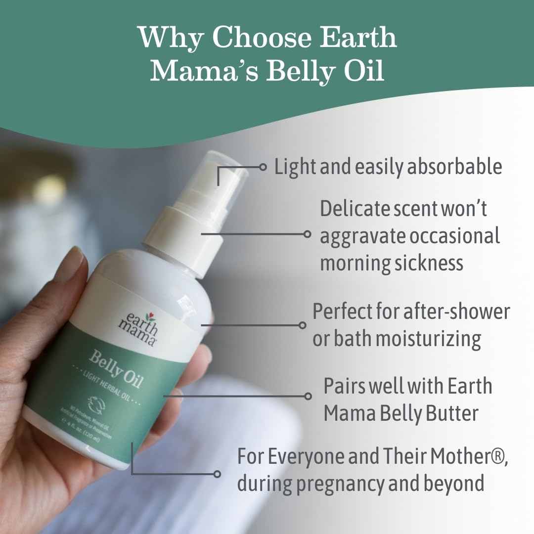 Earth Mama Belly Oil for Dry Skin – Calendula Moisturizer for Pregnancy & Postpartum | 4 fl oz (3-Pack)