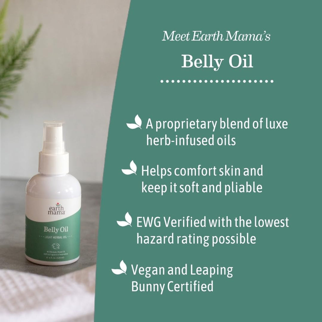 Earth Mama Belly Oil for Dry Skin – Calendula Moisturizer for Pregnancy & Postpartum | 4 fl oz (3-Pack)