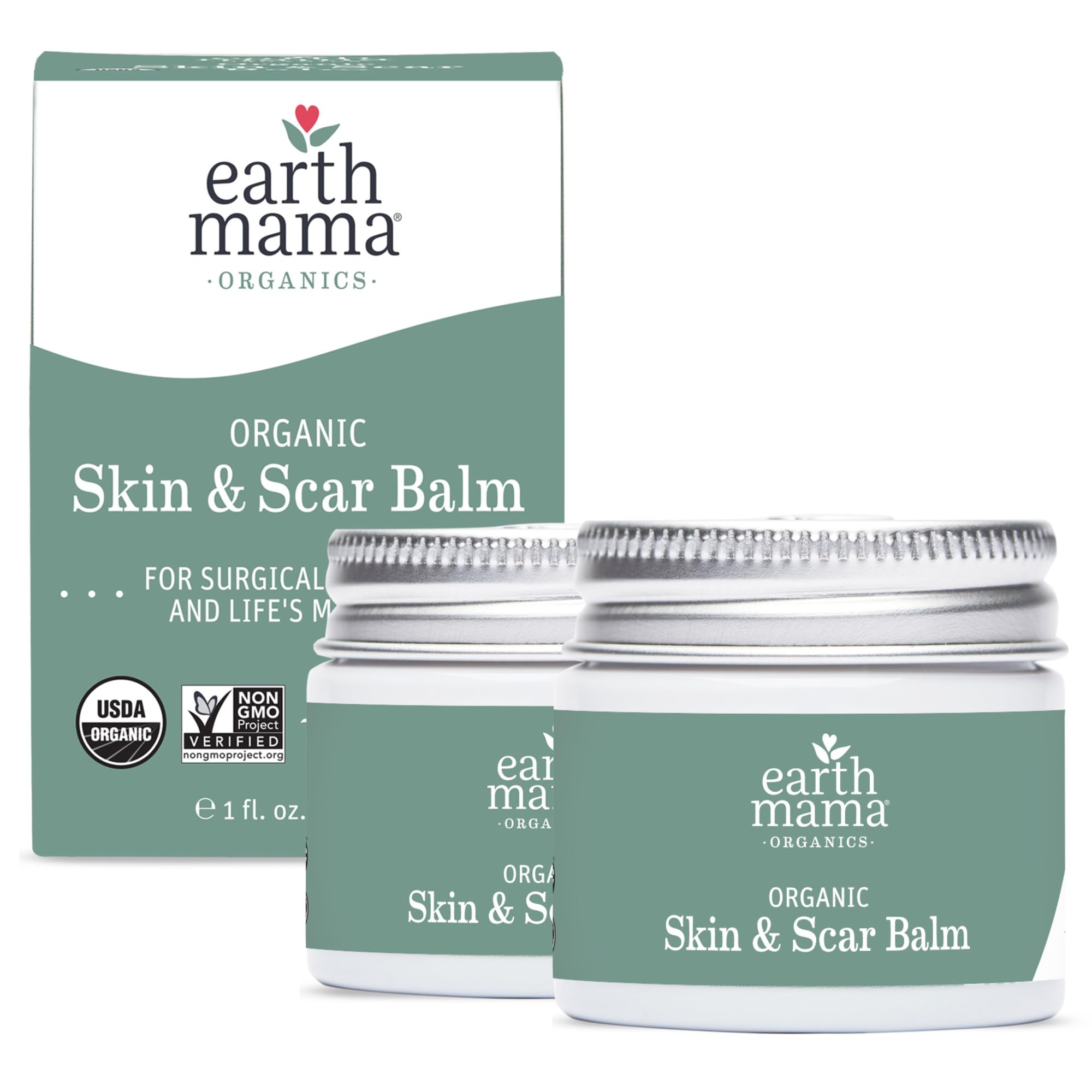 Earth Mama Organic Skin & Scar Balm | Postpartum Skin Care for Scar & Stretch Marks (2-Pack)