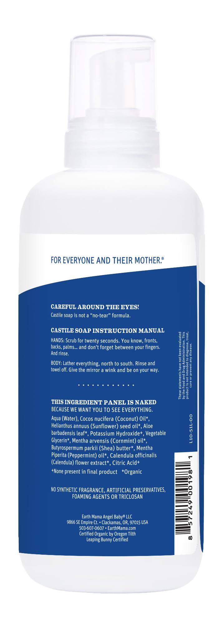 Earth Mama Wild Peppermint Hand & Body Wash | Foaming Castile Soap, 34 oz (2-Pack)