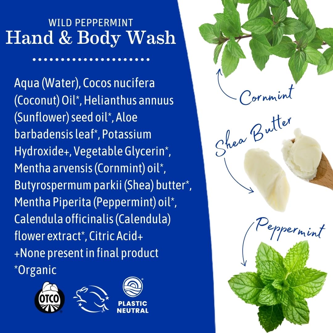 Earth Mama Wild Peppermint Hand and Body Wash – Foaming Castile Soap with Organic Peppermint & Coconut Oil (34 fl oz)