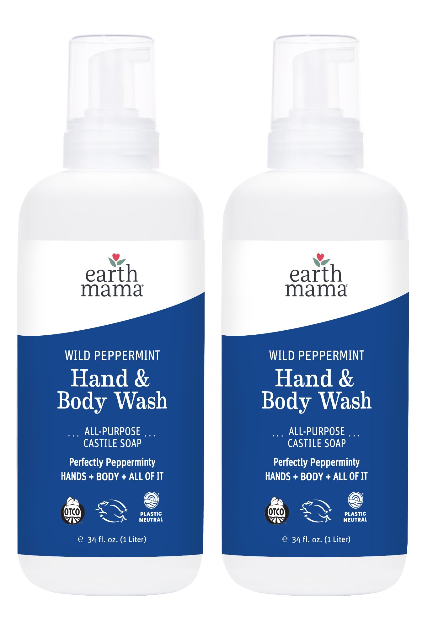 Earth Mama Wild Peppermint Hand & Body Wash | Foaming Castile Soap, 34 oz (2-Pack)