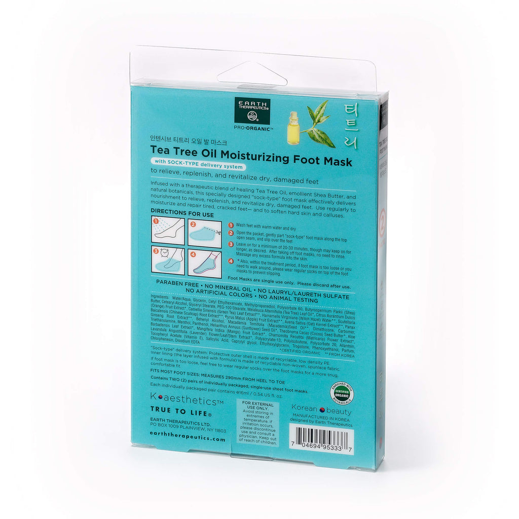 Earth Therapeutics Tea Tree Oil Moisturizing Foot Mask – 2 Pack (2 Pairs)
