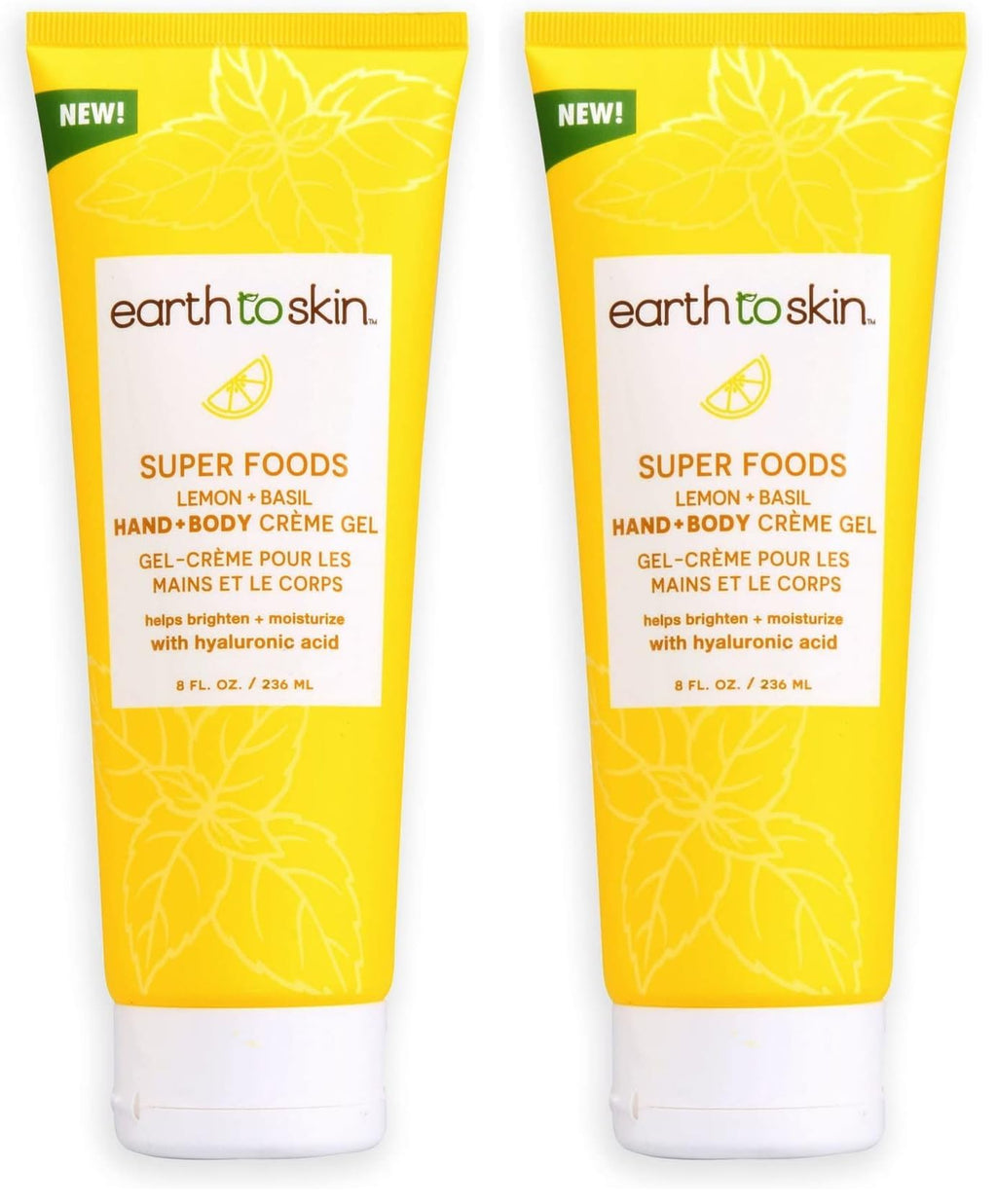 Earth To Skin Super Foods Lemon + Basil Hand & Body Creme Gel (8 oz) – Pack of 2