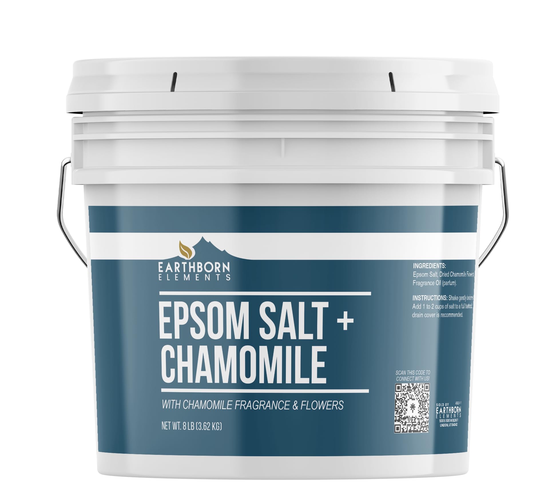 Earthborn Elements Chamomile Epsom Salt – 8 lb Bucket with Real Dried Flowers